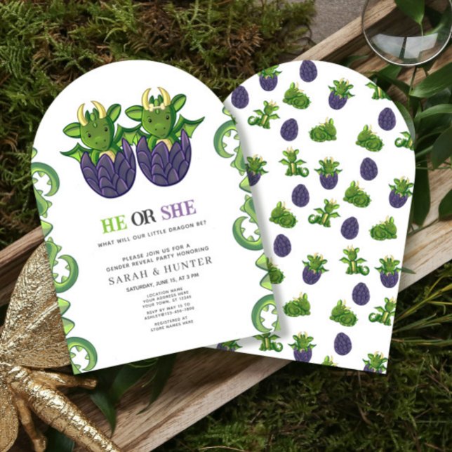 Modern Dragon He Or She Gender Reveal Baby Shower Invitation (Creator Uploaded)