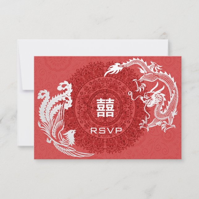 Modern Dragon-Phoenix Chinese Wedding RSVP (Front)