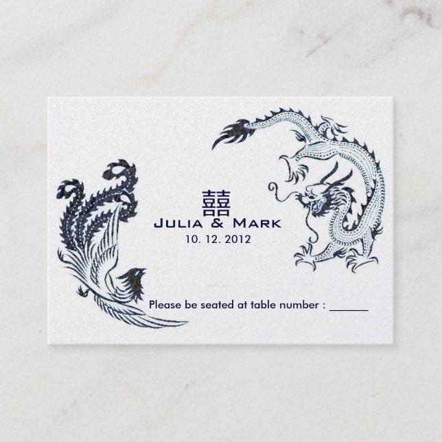 Modern Dragon-Phoenix Chinese Wedding Table Card l (Front)
