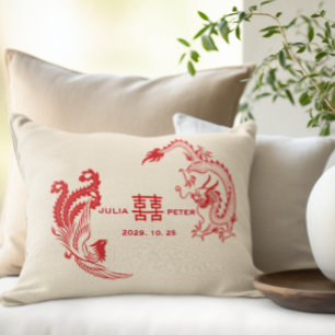 Modern Dragon-Phoenix Personalised Chinese Wedding Lumbar Cushion