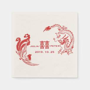 Modern Dragon-Phoenix Personalised Chinese Wedding Napkin