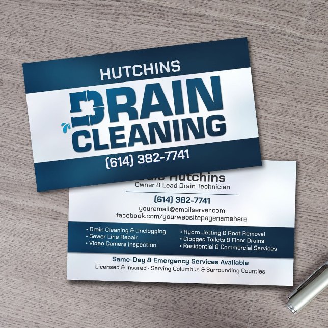Modern Drain Cleaning & Sewer Services Business Card (Creator Uploaded)