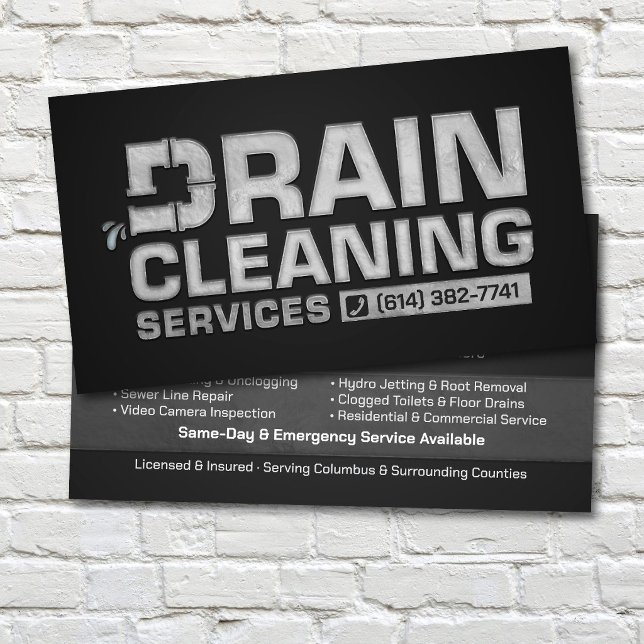 Modern Drain Cleaning & Sewer Services Business Card (Creator Uploaded)