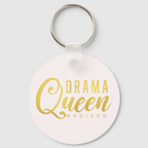 Modern Drama Queen Name Pink Text Button Key Ring
