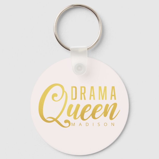 Modern Drama Queen Name Pink Text Button Key Ring (Front)