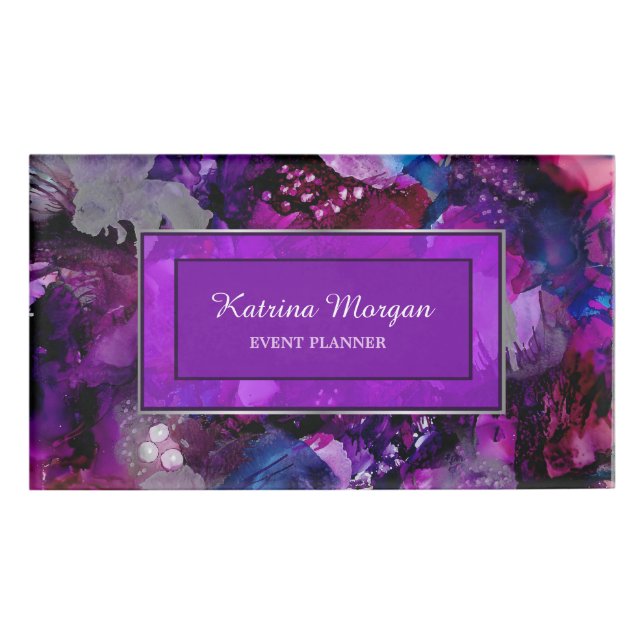 Modern Dramatic Inks Purple Name Tag (Front)
