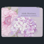 Modern Drawing Floral Peony Hydrangea Pink Purple iPad Air Cover<br><div class="desc">Beautifully designed cover featuring peony and hydrangea in pink and purple colours with your name and profession in classic and modern typography. Message me if you need assistance or have any special requests.</div>