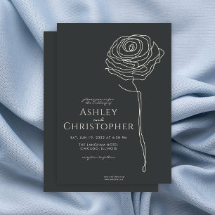 Modern Drawn Floral Black Onyx Wedding Invitation
