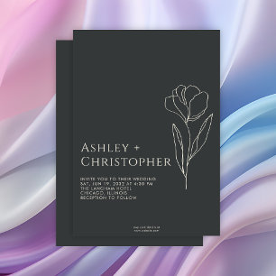 Modern Drawn Floral Black Onyx Wedding Invitation