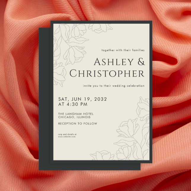 Modern Drawn Floral Black Onyx Wedding Invitation (Creator Uploaded)