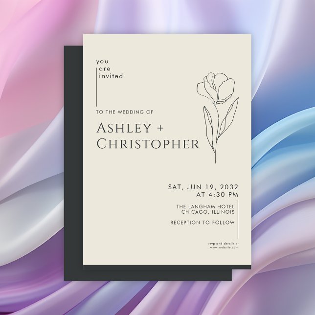 Modern Drawn Floral Black Onyx Wedding Invitation (Creator Uploaded)