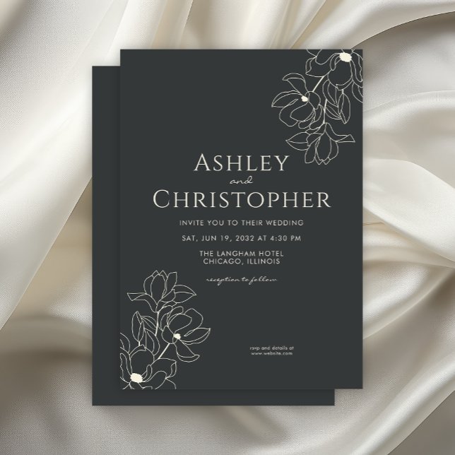 Modern Drawn Floral Black Onyx Wedding Invitation (Creator Uploaded)