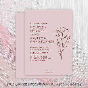 Modern Drawn Floral Crimson Red Wedding Shower Invitation