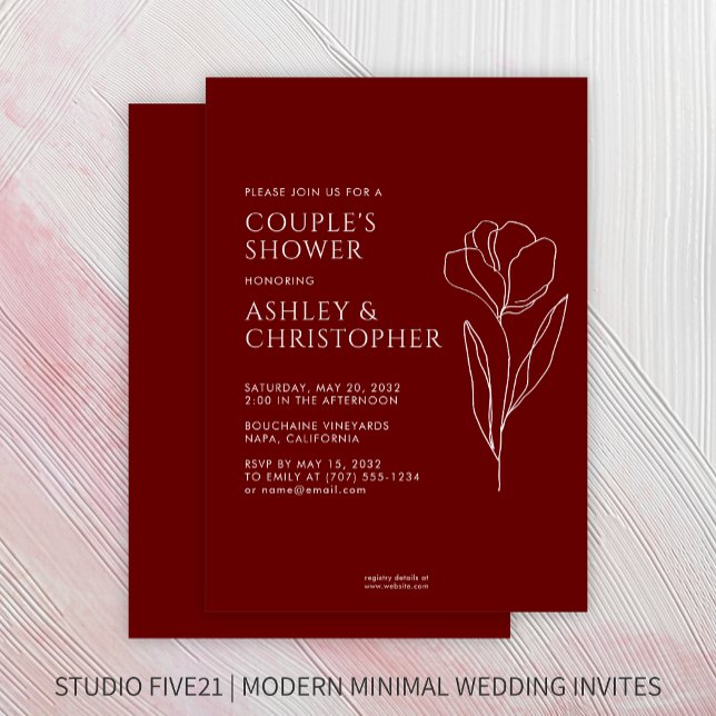 Modern Drawn Floral Crimson Red Wedding Shower Invitation (Creator Uploaded)