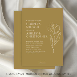 Modern Drawn Floral Gold Wedding Couple's Shower Invitation