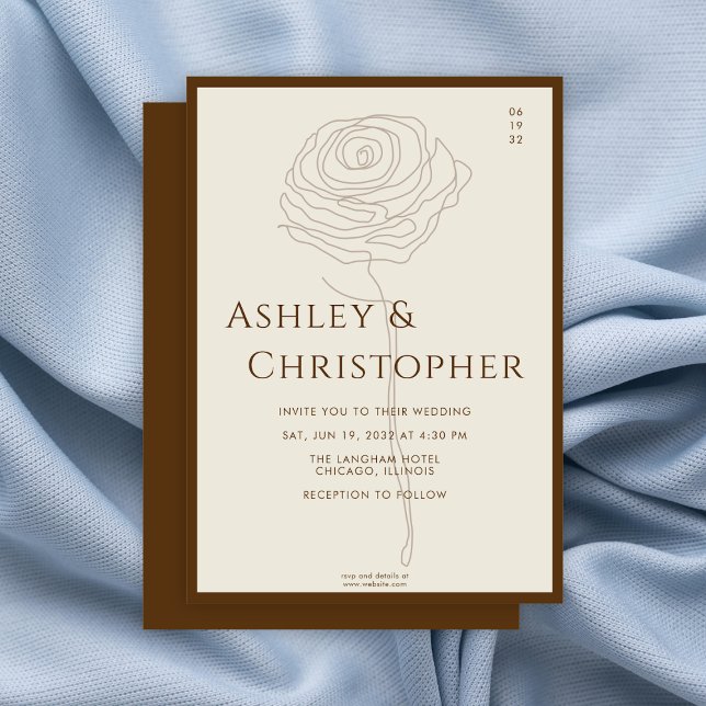 Modern Drawn Floral Golden Brown Wedding Invitation (Creator Uploaded)