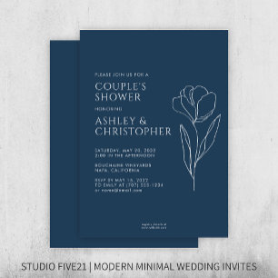 Modern Drawn Floral Navy Blue Wedding Shower Invitation