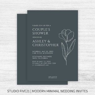 Modern Drawn Floral Space Grey Wedding Shower Invitation