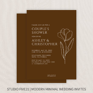 Modern Drawn Floral Walnut Brown Wedding Shower Invitation