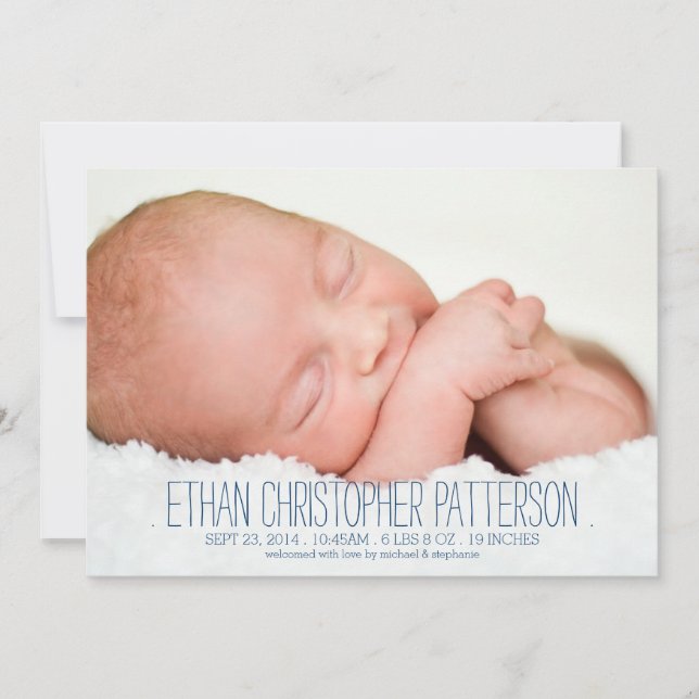 Modern Dream Two Photo Baby Boy Birth Announcement (Front)