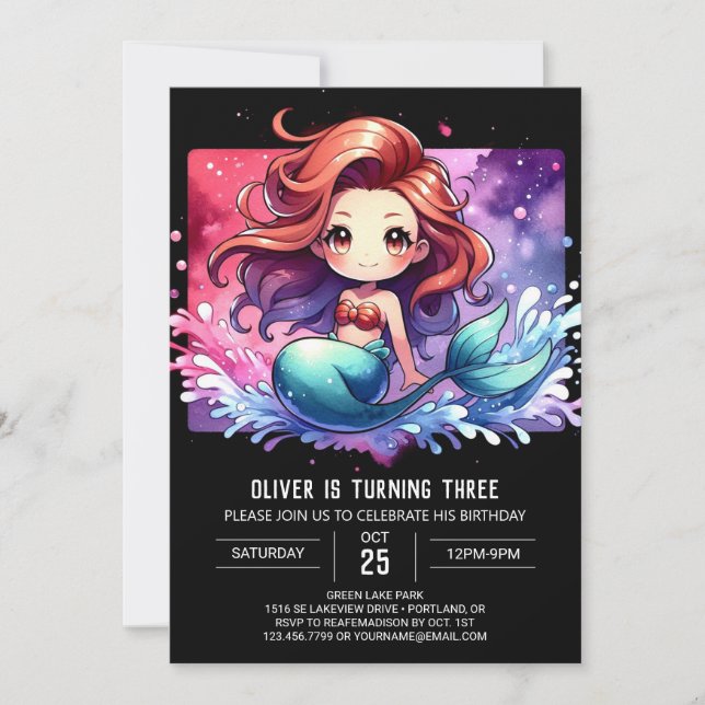 Modern Dreamy Mermaid Birthday Invitation (Front)