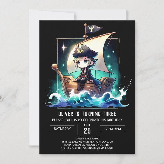 Modern Dreamy Pirate Birthday Invitation (Front)