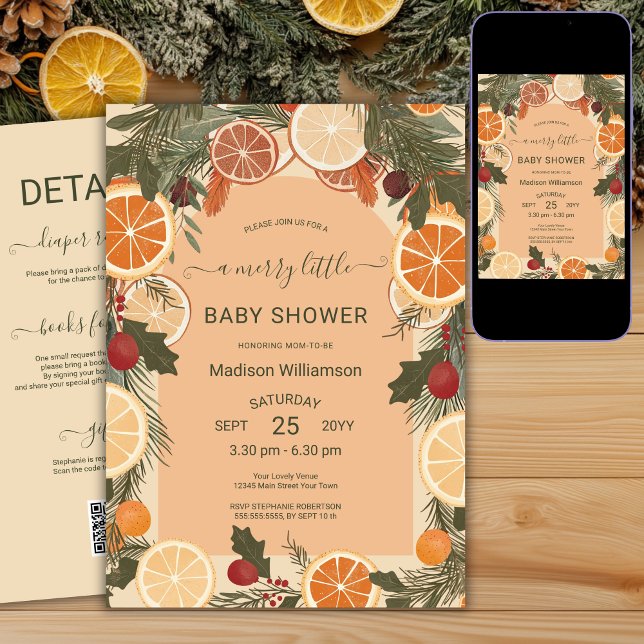 Modern Dried Citrus Merry Little Baby Shower QR   Invitation (Creator Uploaded)