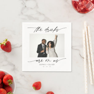 Modern Drink Are On Us Calligraphy Script Photo Napkin