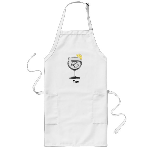 Modern Drink with Lemon Slice,Simple, Personalised Long Apron (Front)