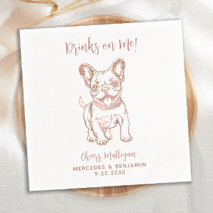 Modern Drinks On Me French Bulldog Rose Wedding Napkin