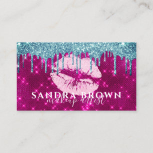 Modern dripping glitter rose gold lips makeup bus business card