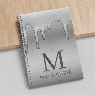 Modern Dripping Metallic Chrome Monogram Notebook