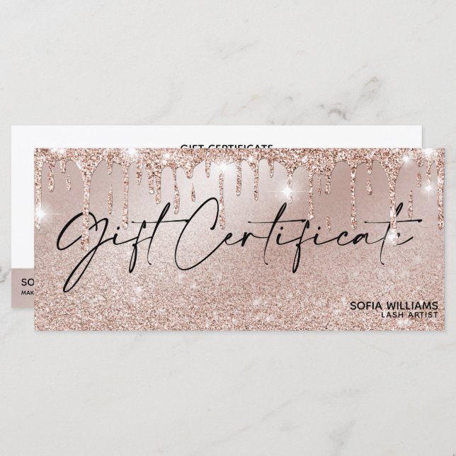 Modern Dripping Rose gold Certificate Gift Card (Front/Back)