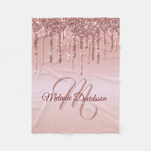 Modern Dripping Rose Gold Personalised Name Fleece Blanket