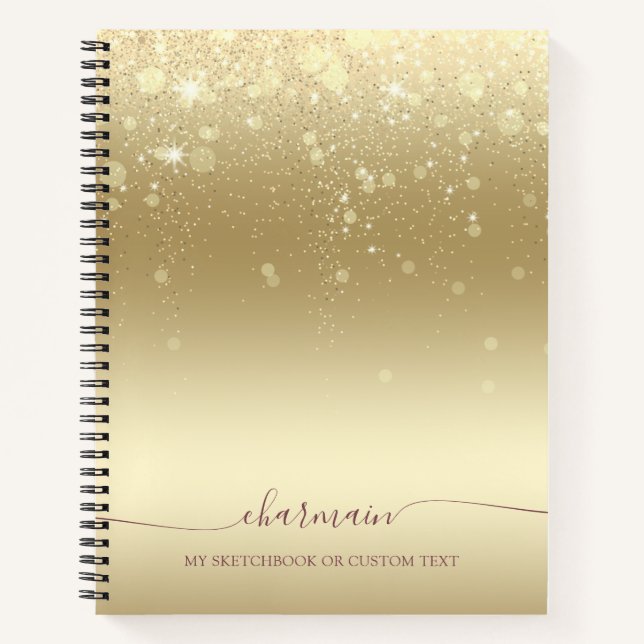 Modern Drips Gold Glitter Sketch  Notebook (Front)