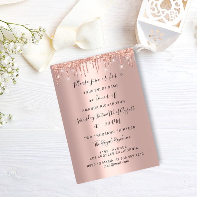 Modern Drips  Rose Gold  Bridal Wedding Spark Glit Invitation (Modern Drips Rose Gold Bridal Wedding Spark Glit Invitation)