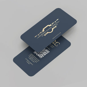 Modern Drone Pilot Dark Blue Gold Monogram Business Card