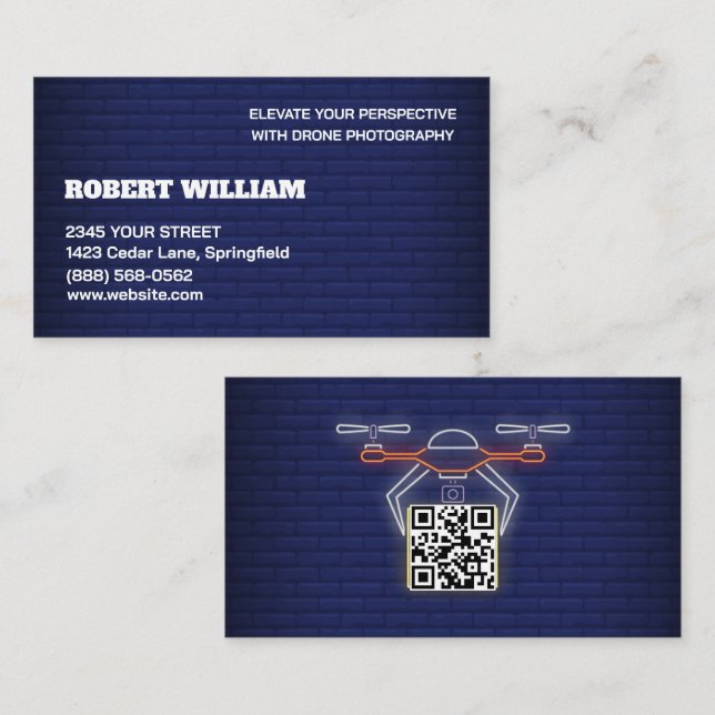 Modern Drone QR Code  Professional UAV Photography Business Card (Front/Back)