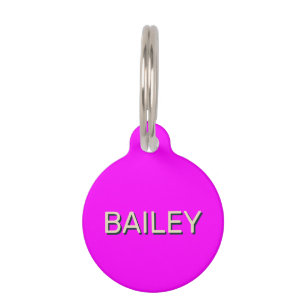 Modern drop shadow custom text neon magenta pink pet tag