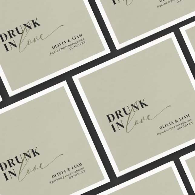Modern Drunk In Love Green Sage Wedding  Napkin (Creator Uploaded)