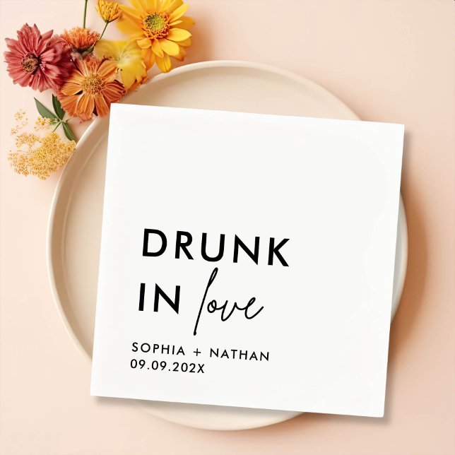 Modern Drunk In Love Personalised Wedding Napkin (Creator Uploaded)