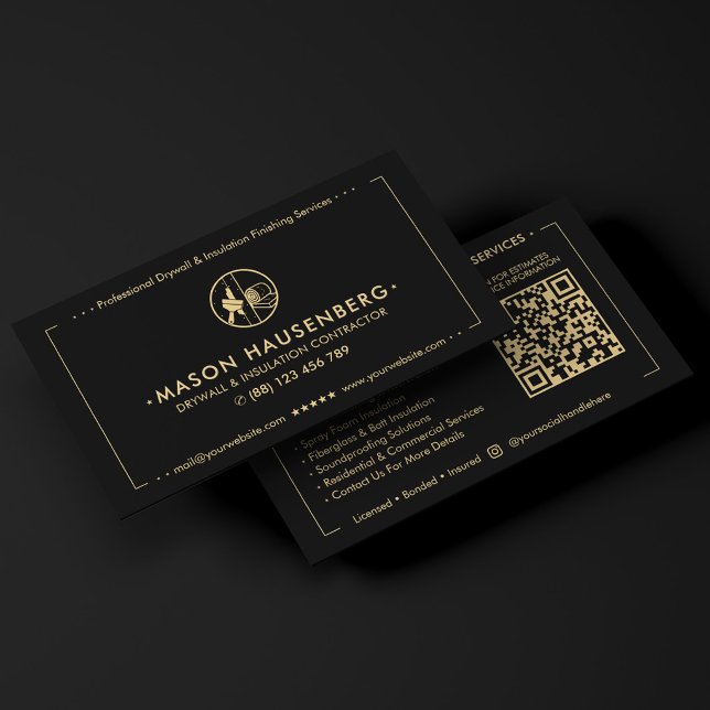 Modern Drywall & Insulation Contractor Black  Business Card (Modern Drywall & Insulation Contractor Black Business Card
)