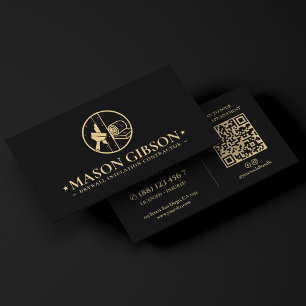 Modern Drywall Insulation Contractor Logo Black Business Card