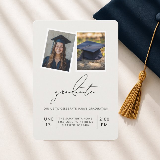 Modern Dual Photo Graduation | Elegant  Invitation (Creator Uploaded)