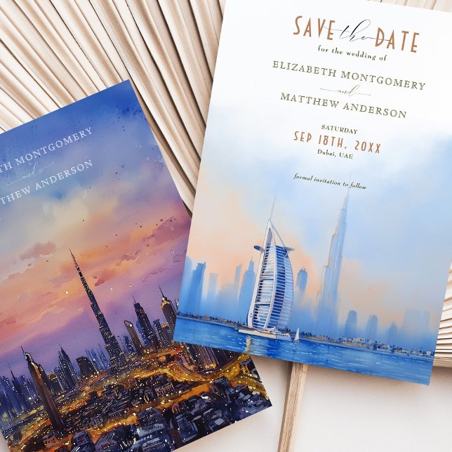 Modern Dubai Save the Date Burj Al Arab Skyline Invitation (Creator Uploaded)
