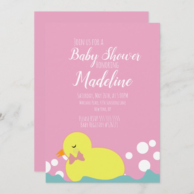 Modern  Ducks Yellow Pink Girl Baby Shower  Invitation (Front/Back)