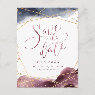 Modern Dusk Watercolor Geometric save the date Postcard