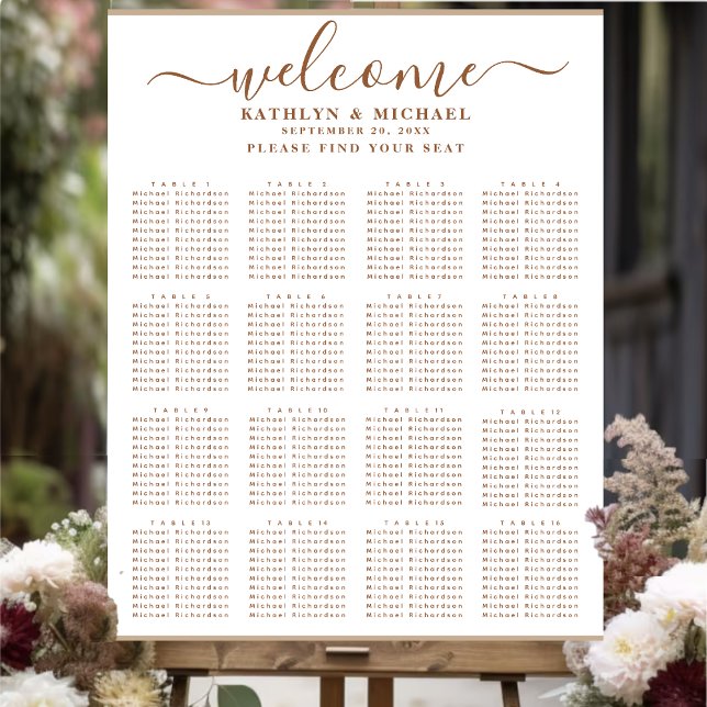 Modern Dusty Beige Simple Wedding 16Table Seating Poster (Creator Uploaded)