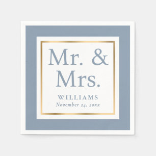 Modern Dusty Blue and Gold Wedding Napkins