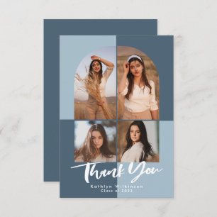 Modern Dusty Blue Arch 4 Photo Graduation Thank You Card